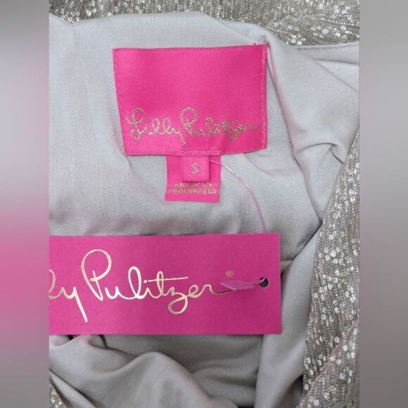 Lilly Pulitzer Ruffle Gold Maximalist Boho Feminine Chic Cocktail Dress NWT S - Picture 2 of 12